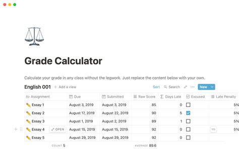 grade calculator with assignments